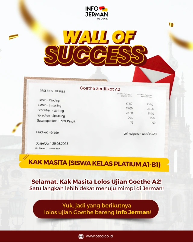 Kak Masita Siswa Kelas Platinum A1-B1 Lulus Ujian Goethe A2