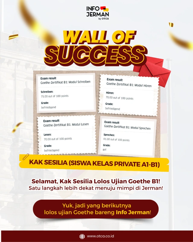 Kak Sesilia Siswa Kelas Privat A1-B1 Lulus Ujian Goethe B1