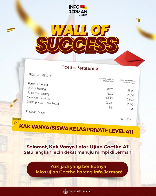 Kak Vanya Siswa Kelas Privat A1 Lulus Ujian Goethe A1
